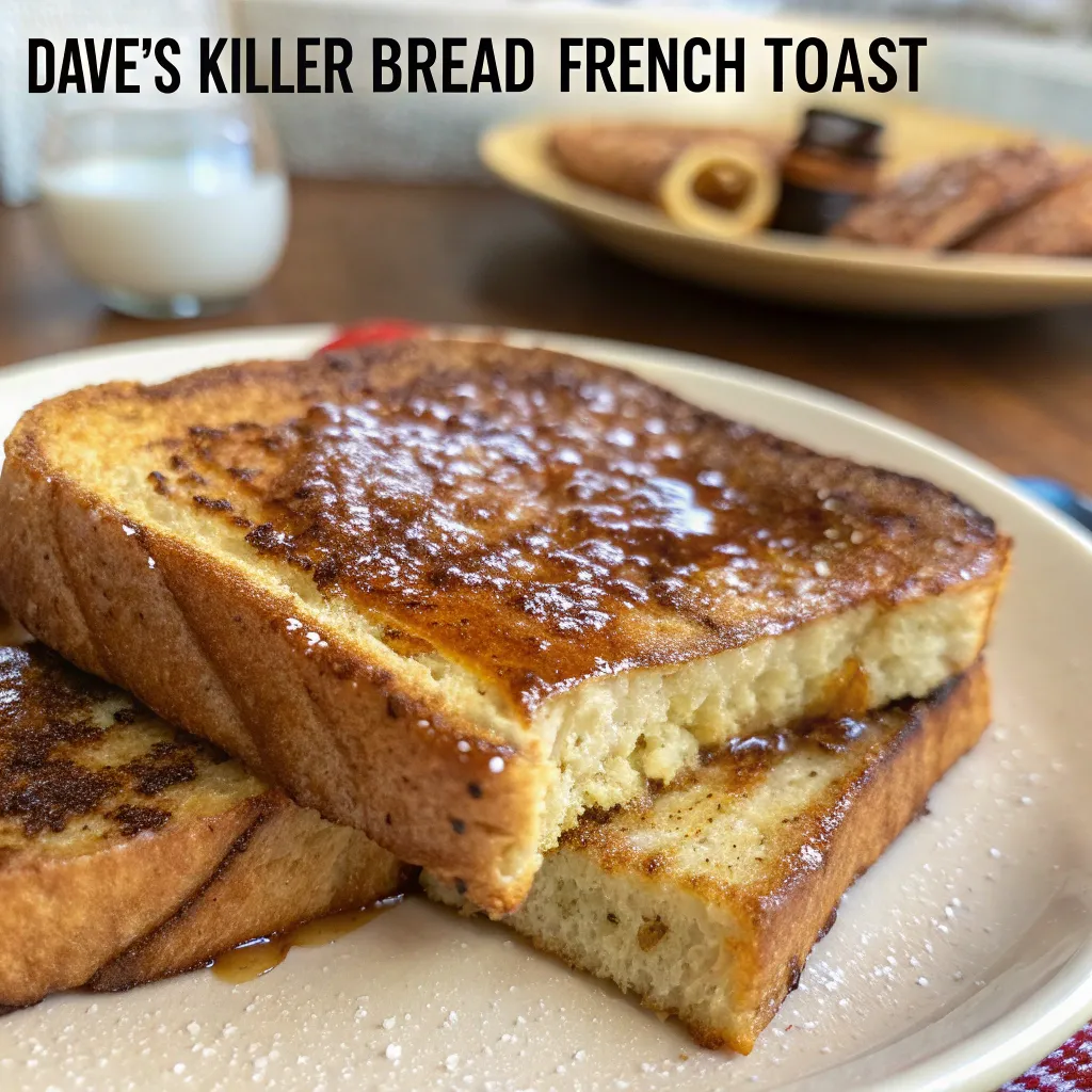 Collage of four delicious Dave's Killer Bread recipes: French toast, cereal, baked oatmeal squares, and blueberry muffins.