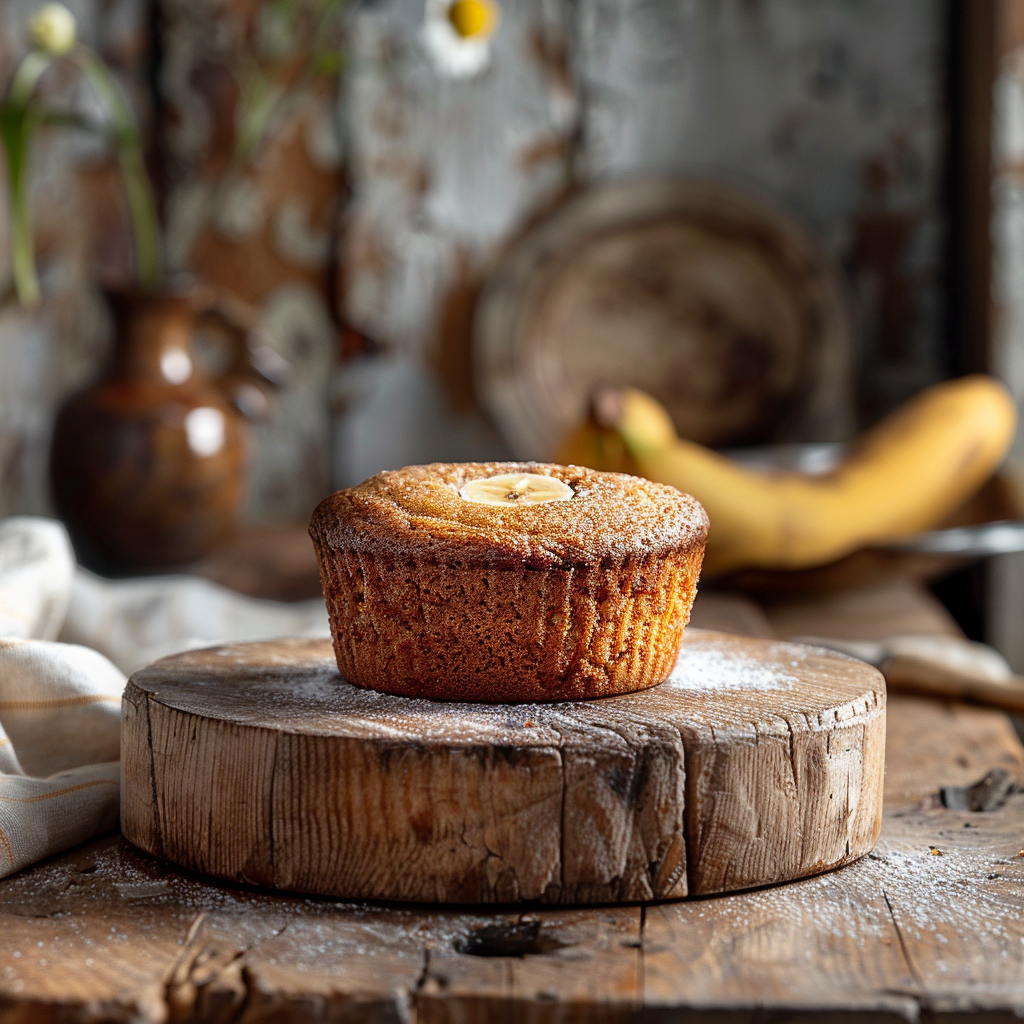 Close-up view of moist banana bread muffins on a light wooden board, beautifully styled.
