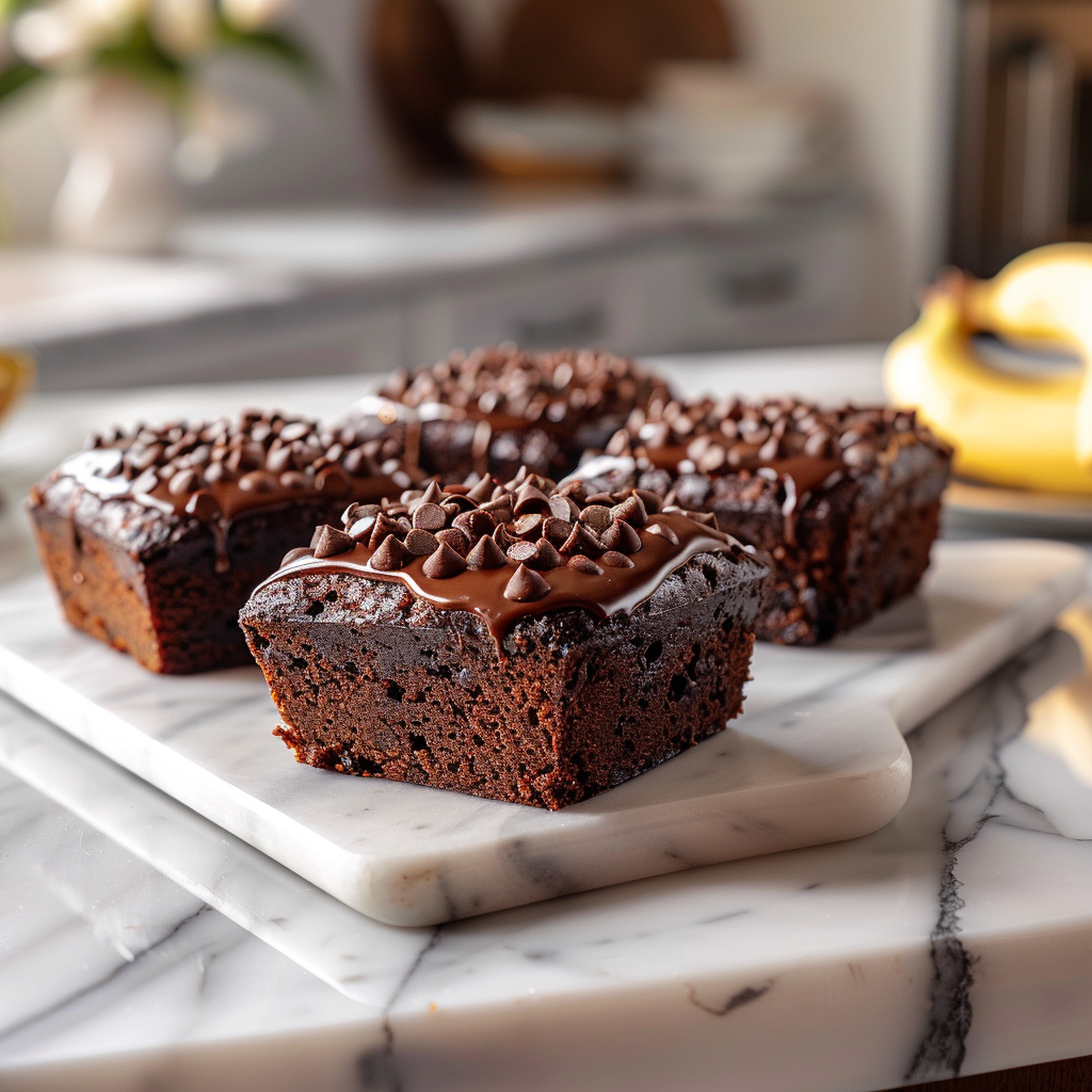 A close-up of warm banana bread mini loaves on a white marble countertop.