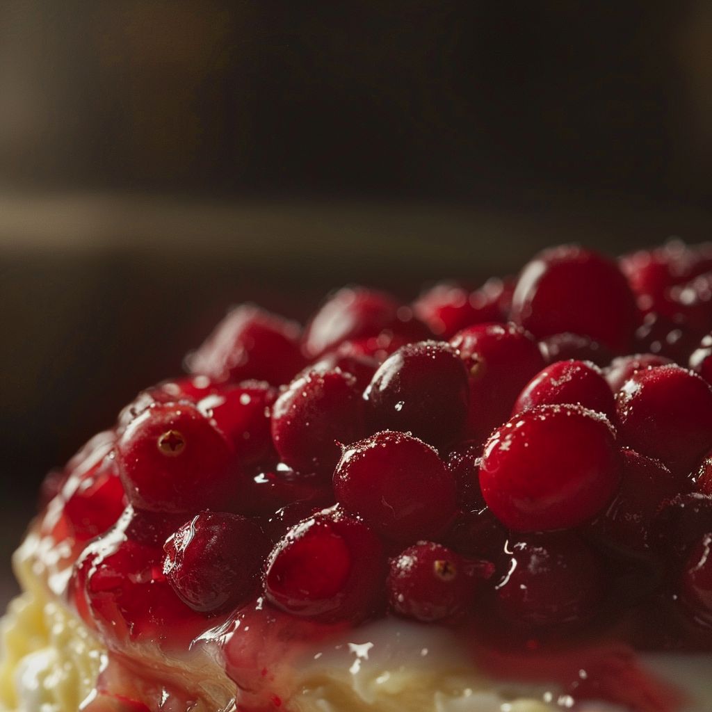 A vibrant, red cranberry curd in a glass dish, illuminated by soft natural light.