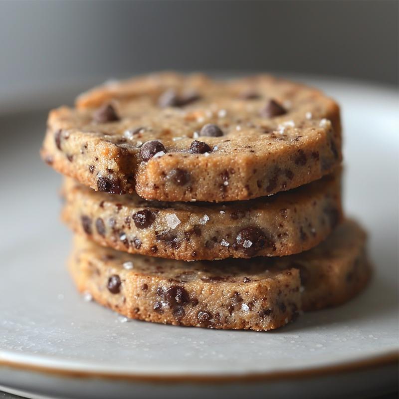 A stack of three healthy banana bread chocolate chip cookies on a light grey plate.