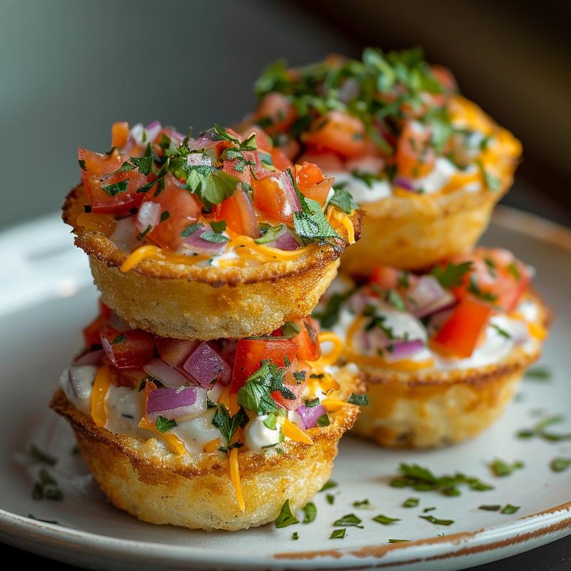 Close-up of individual 7-layer dip cups.