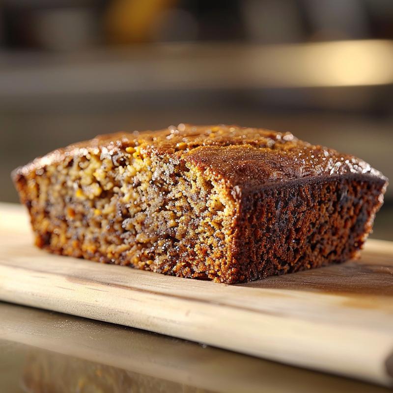 A close-up of a golden-brown banana oat muffin with a soft texture, placed on a light natural wood board.
