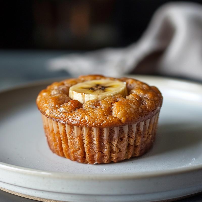 Close-up of banana oat flour muffins on a light wooden board with soft shadows.