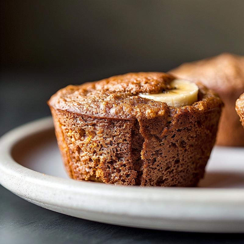 A close-up of moist cottage cheese banana bread served on a light grey ceramic plate.