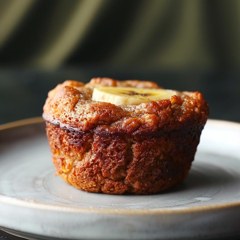 Close-up of banana oat flour muffins on a light wooden board with soft shadows.