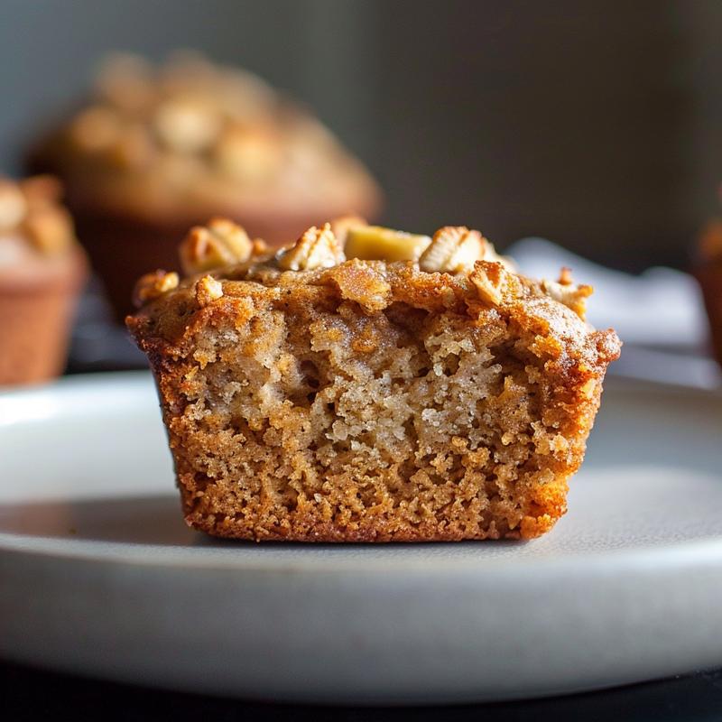 Close-up of vegan banana bread muffins on a light grey ceramic plate.