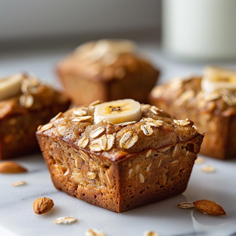 Close-up of sourdough banana muffins on white marble.