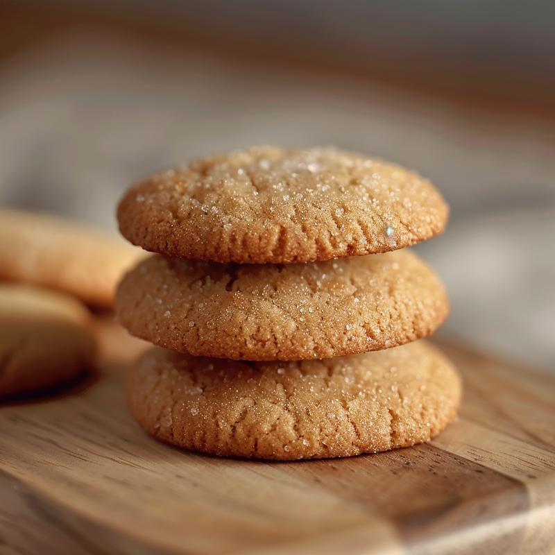 Stack of three golden-brown sourdough discard cookies on light wood.