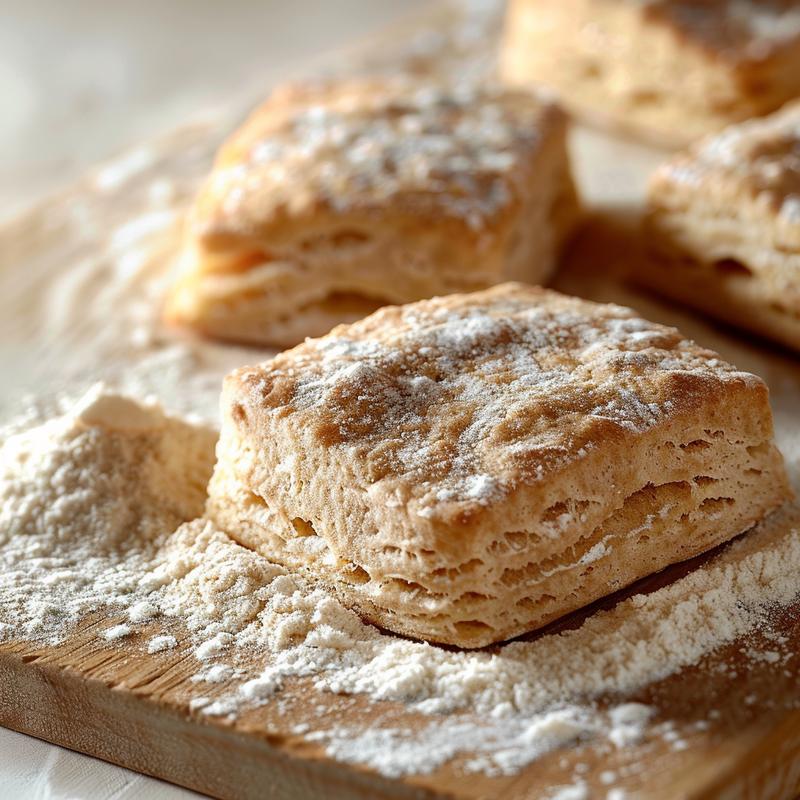Close-up of Irish soda bread biscuits on a light wooden board.