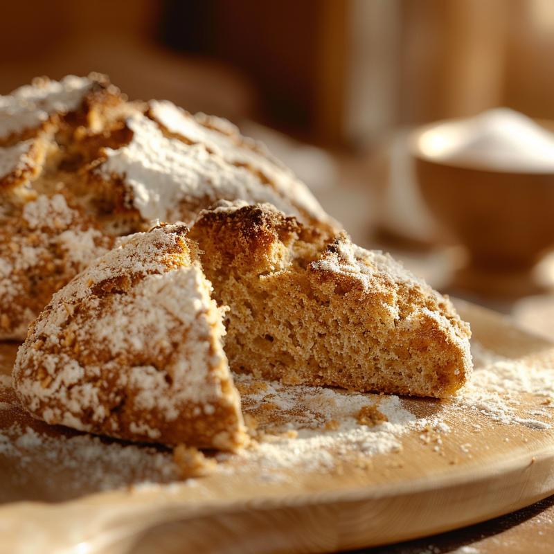 Close-up of Irish soda bread showing its crust and crumb.
