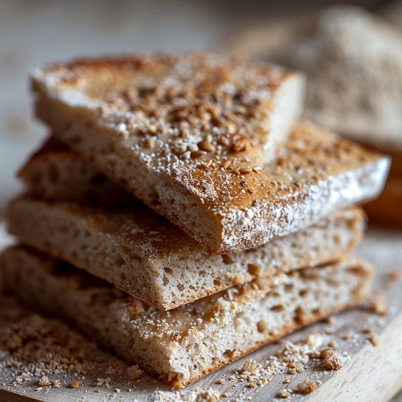 Close-up of gluten-free sourdough discard baked good on wood.