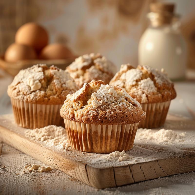 Close-up of an Irish soda bread muffin on a wooden board.