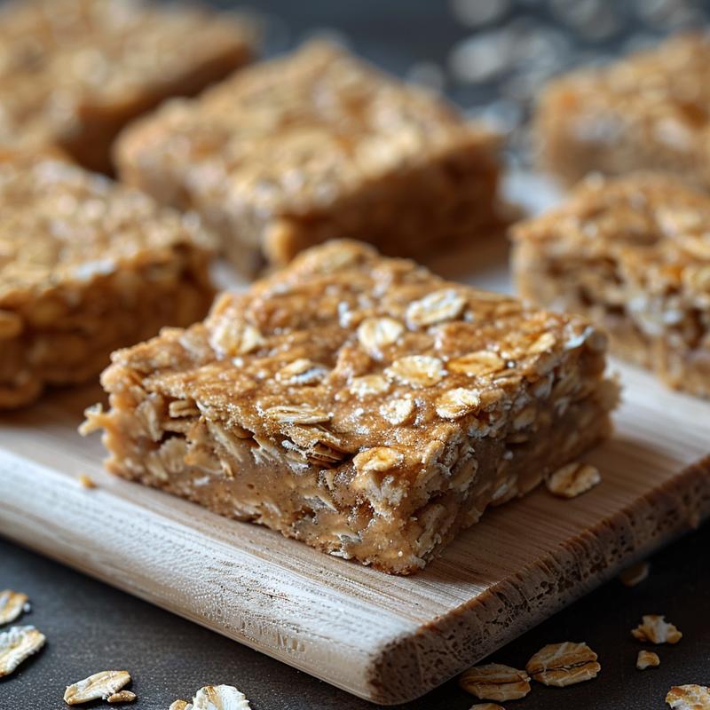 Close up of sourdough breakfast bars on a wooden board.